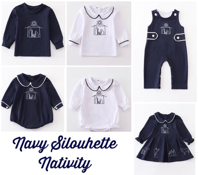 Navy Silouhette Nativity Sibling Set