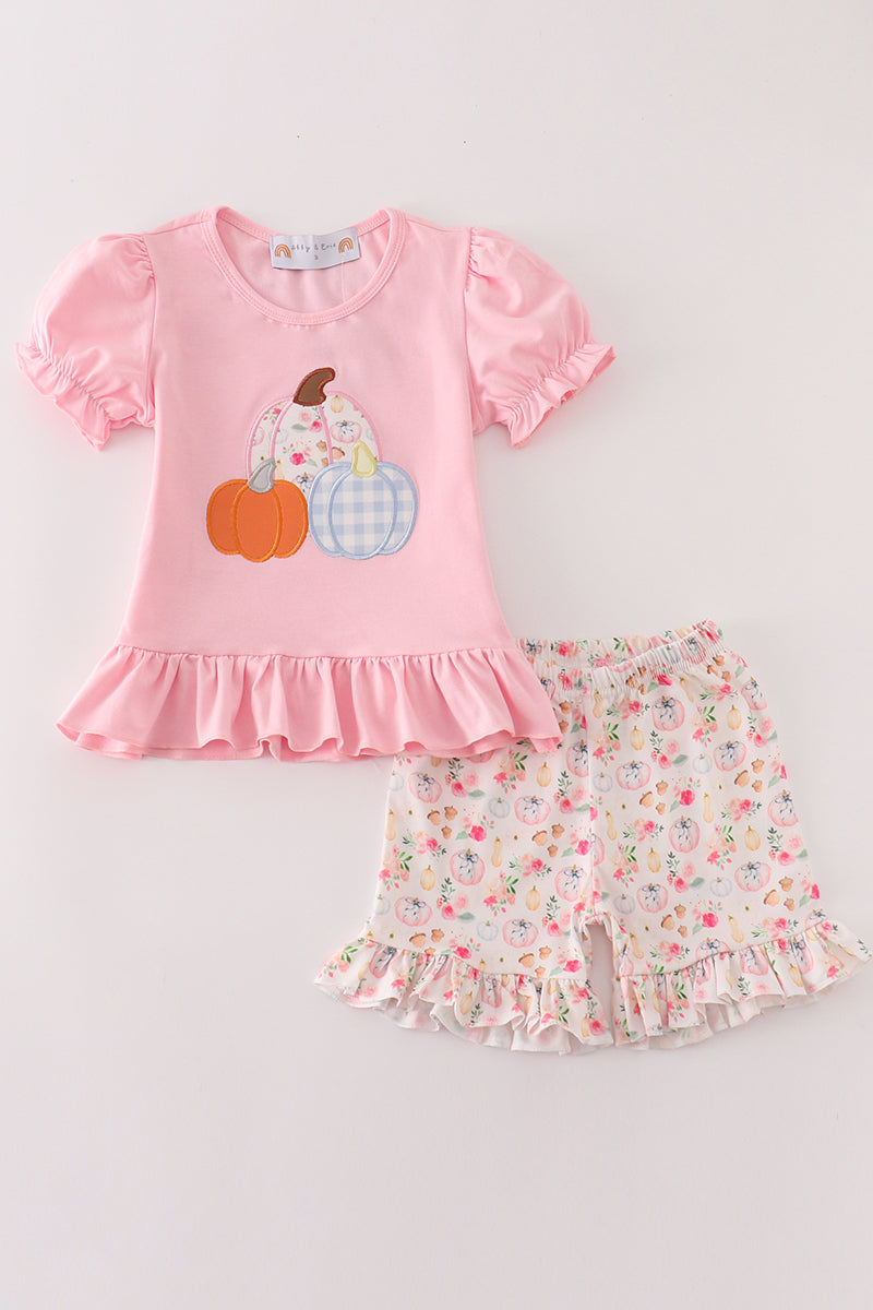 Pink pumpkin applique girl set