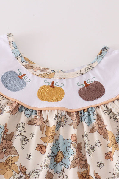 Floral pumpkin embroidery girl set