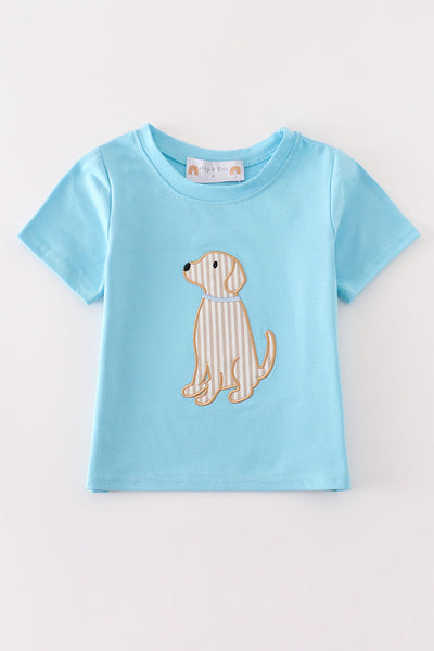 Blue puppy applique boy top