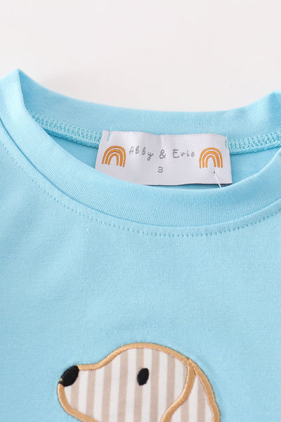 Blue puppy applique boy top