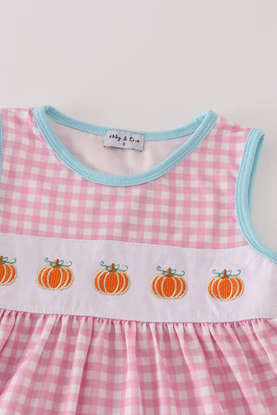 Pink plaid pumpkin embroidery ruffle dress