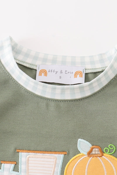 Green train pumpkin applique boy top