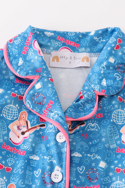 Blue music fan girl pajamas set