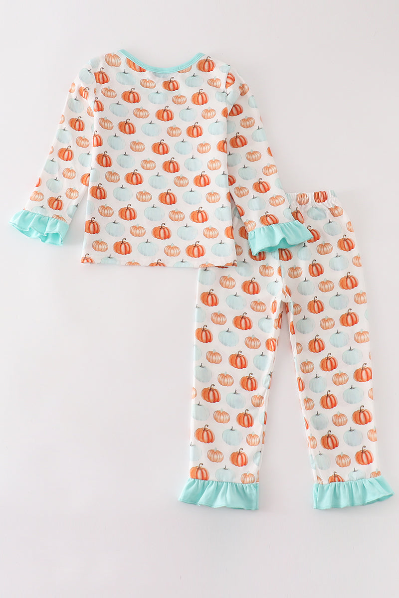 Pumkin print girl pajamas set