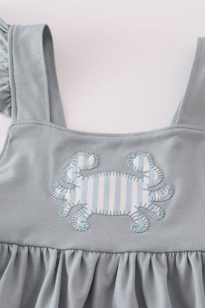 Blue crab applique girl dress