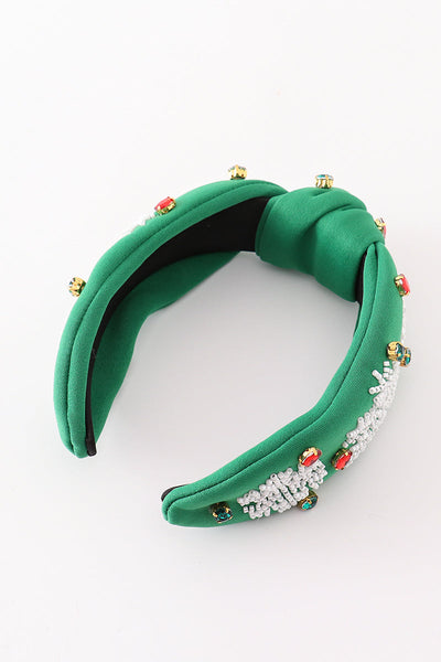 Green christmas snowflake embroidery adults headband