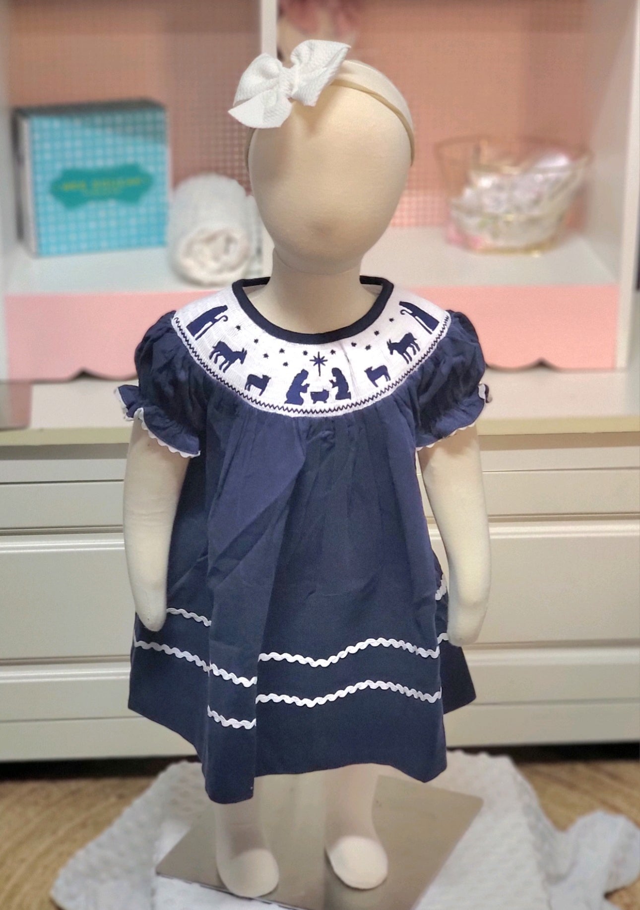 Cord Navy Nativity Smock Dress