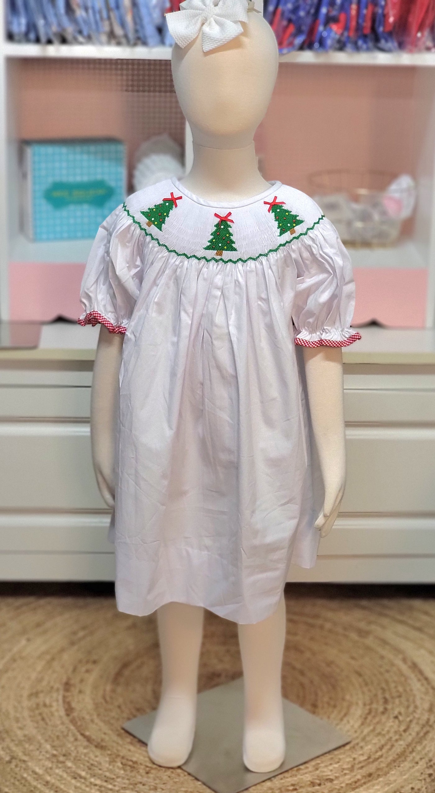 Christmas Tree Trio Hand Smocked Dress