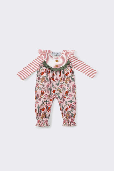 Pink western stripe girl romper