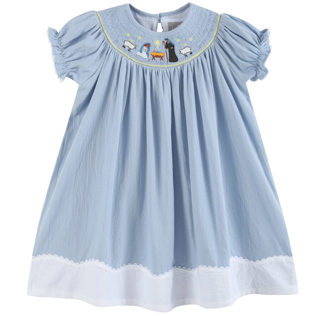 Light Blue Nativity Smocked Sibling Set