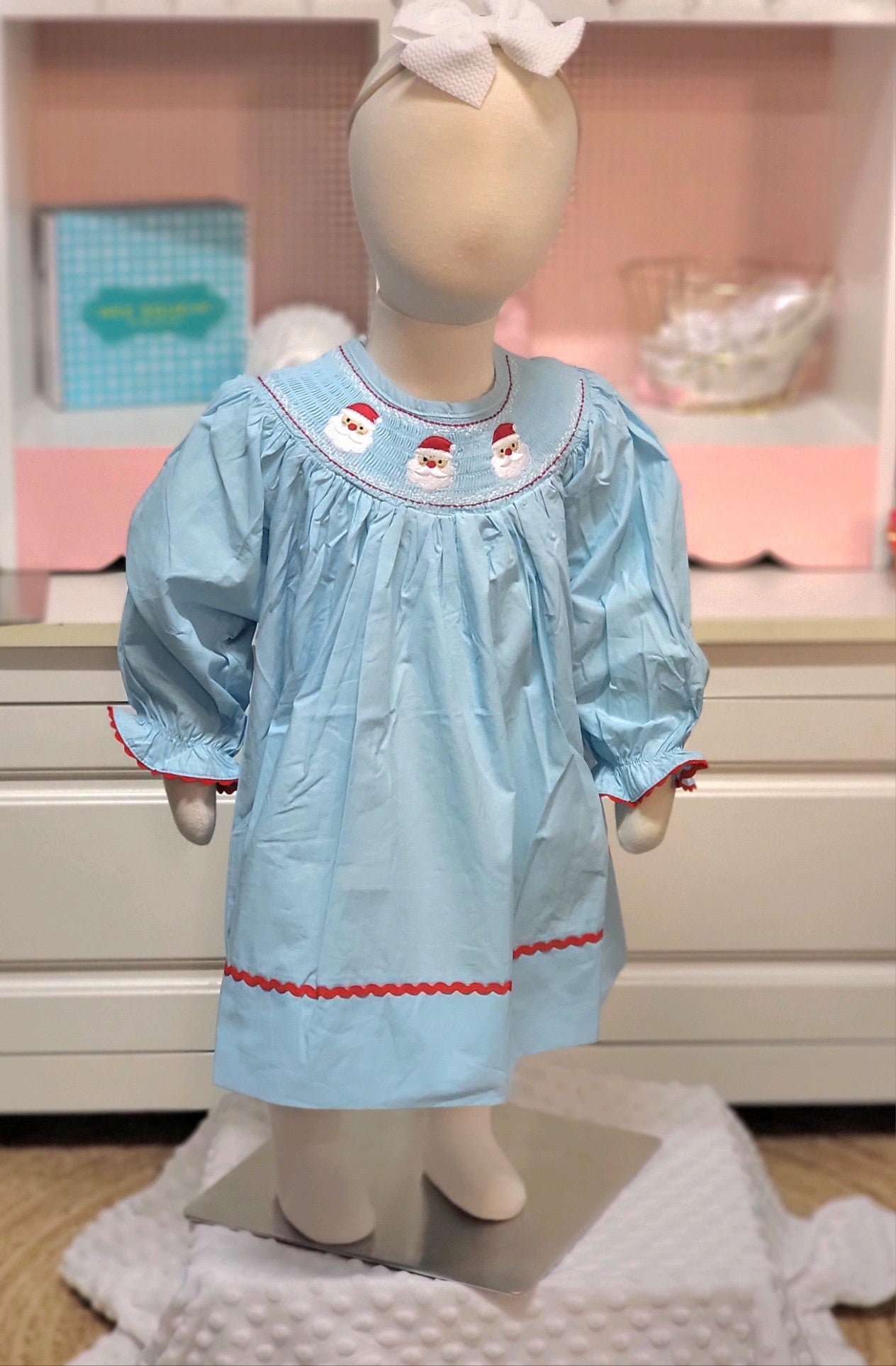 Light Blue Santa Trio Smock Sibling Set