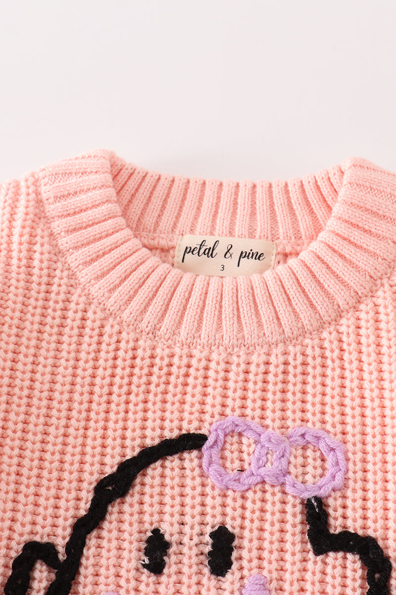 Pink hand-embroidery ghost pullover sweater