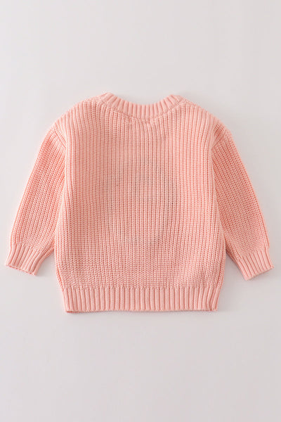 Pink hand-embroidery ghost pullover sweater