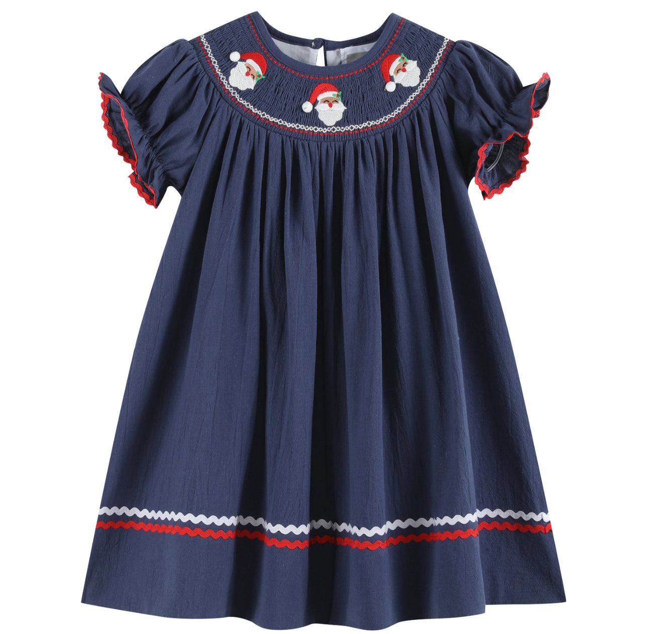 Navy Red Santa Smocked Sibling Set