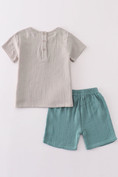 Premium Gray muslin boy shorts set