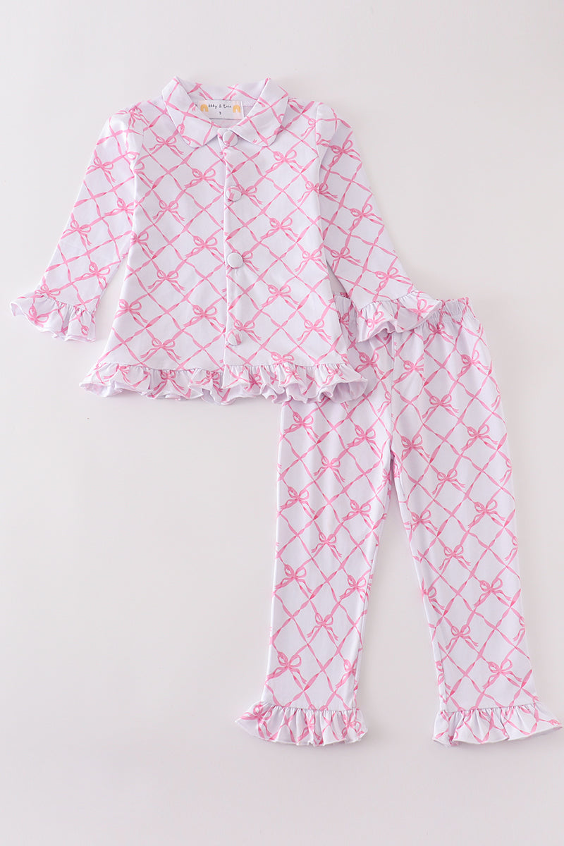 Premium Pink bow tie girl pajamas set