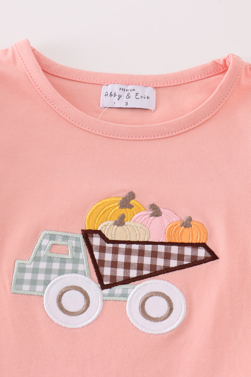 Coral truck pumpkin embroidery girl set