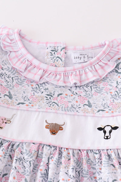 Premium Floral print cow embroidery girl set