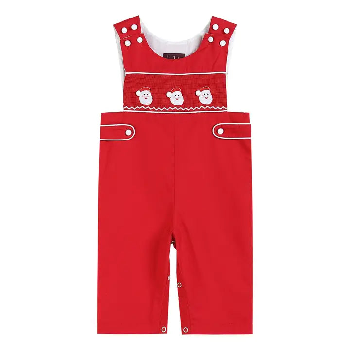 Navy Red Santa Smocked Sibling Set