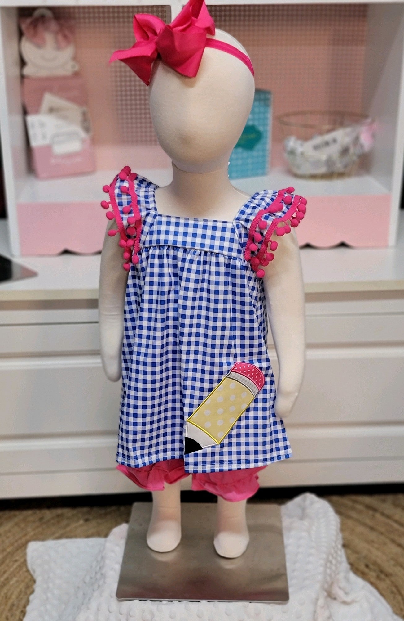 Blue Gingham Pencil Short Set