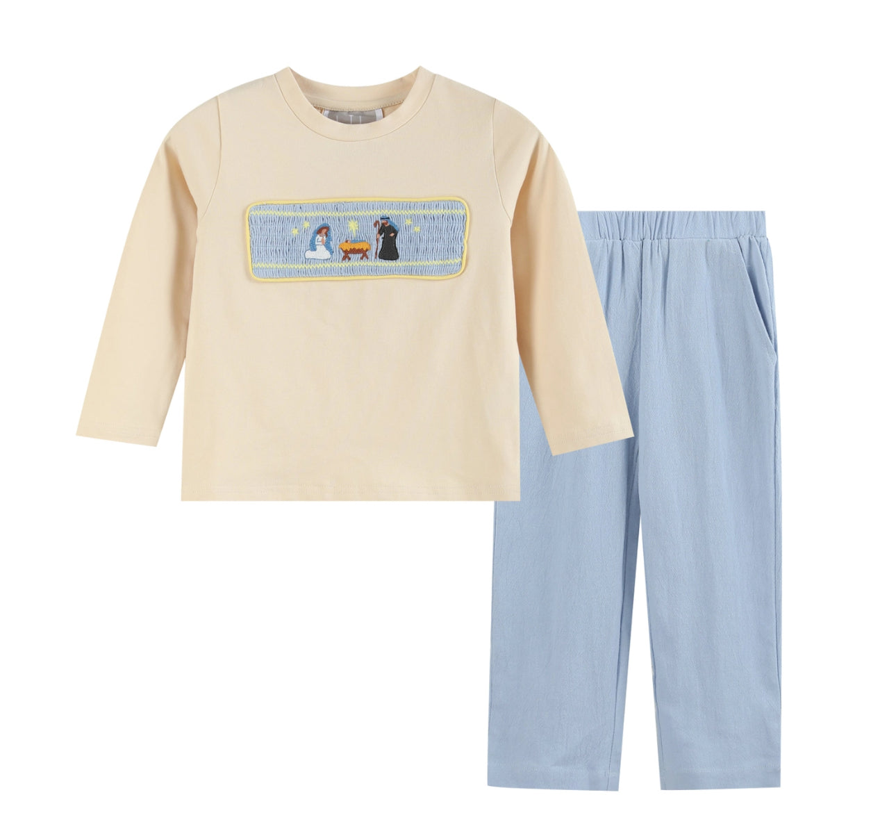 Light Blue Nativity Smocked Sibling Set