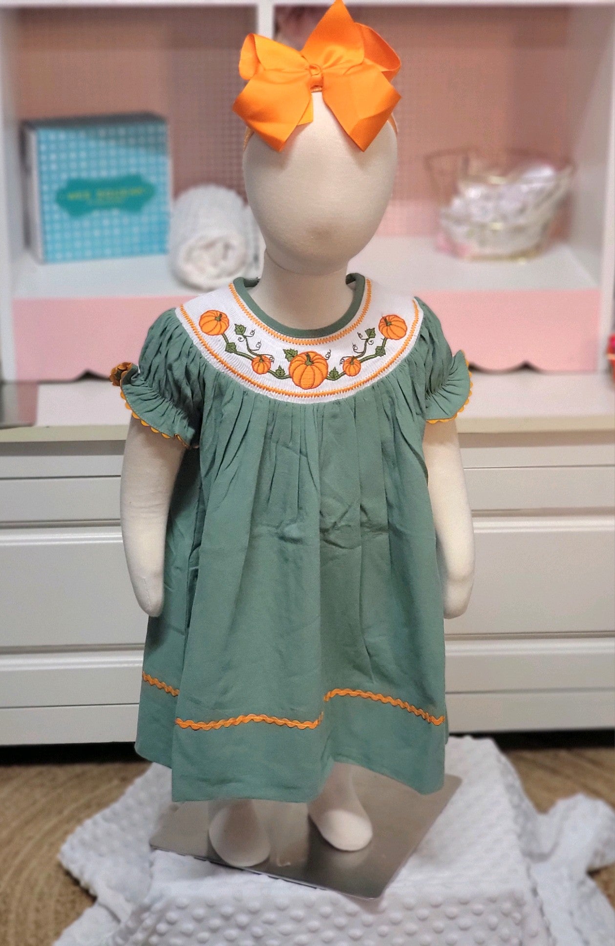 Sage Pumpkin Patch Smock Dress