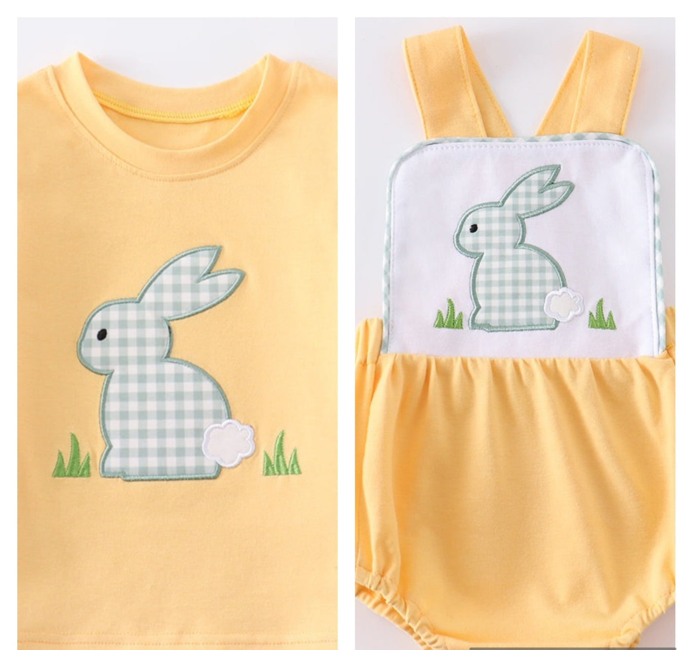 Green Plaid Bunny Sibling Set