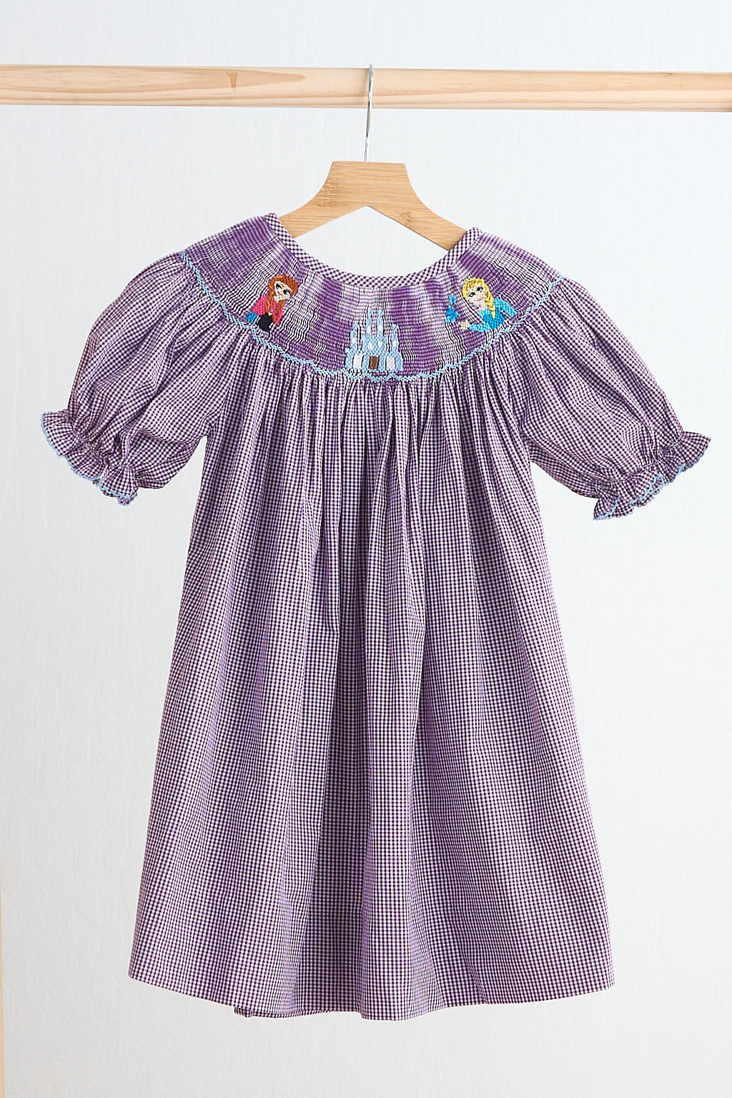 Purple castle hand smocked gingham dress