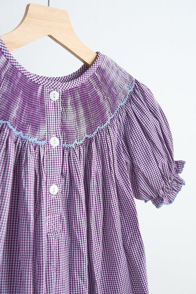 Purple castle hand smocked gingham dress