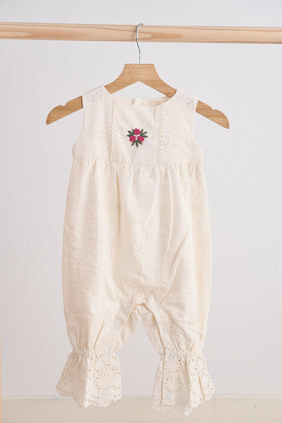 White hand embroidery floral lace jumpsuit