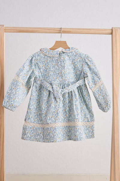 Blue floral corduroy lace dress