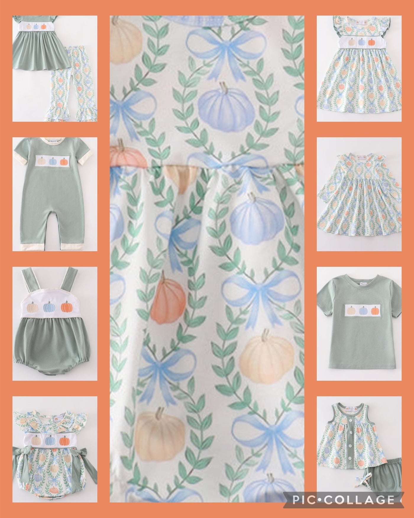 Sage Cornflower Blue Coquette Pumpkin Sibling Set