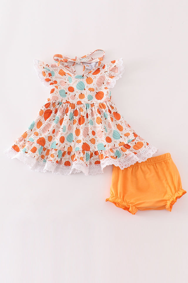 Turquoise and Orange Pumpkin Sister Set