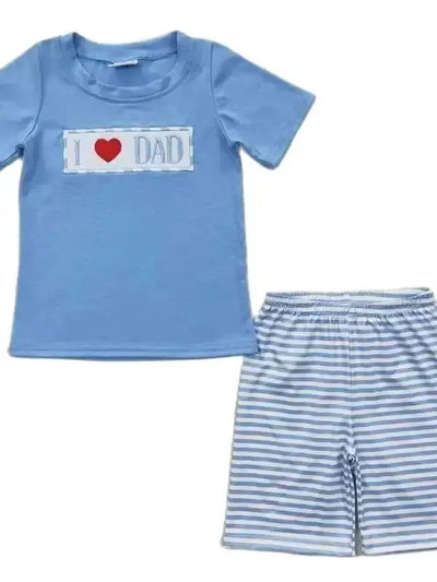 Blue Striped I ❤️ Dad Sibling Set