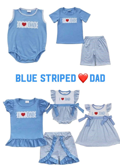 Blue Striped I ❤️ Dad Sibling Set