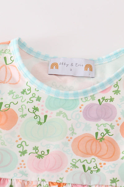 Pumpkin print ruffle girl set