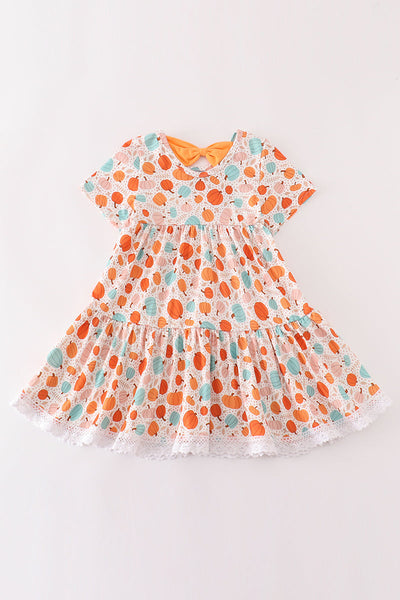 Orange pumpkin print girl dress