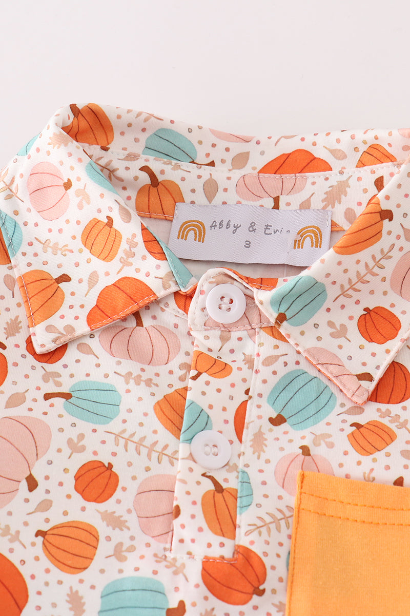 Orange pumpkin print boy set