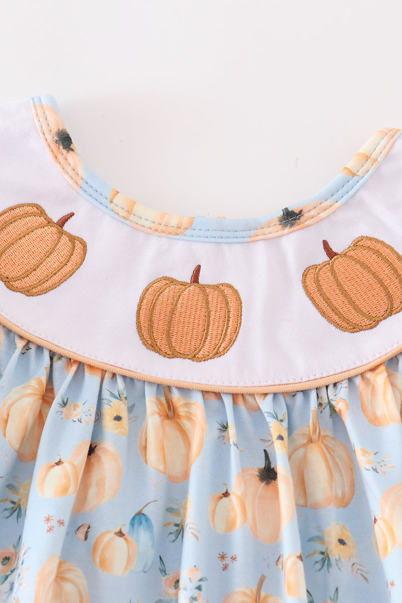 Pumpkin embroidery ruffle dress