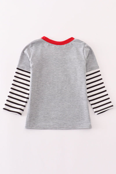 Grey farm applique boy top