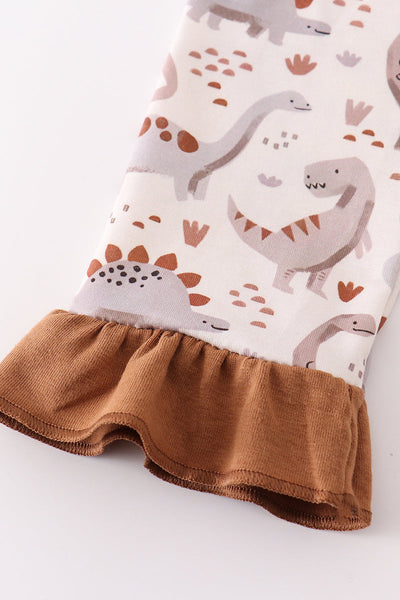 Brown dinosaur print girl set