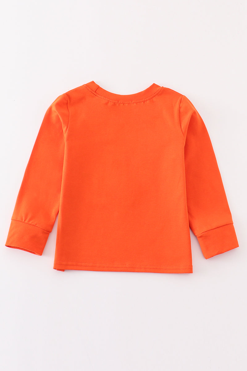 Orange dinosaur excavator applique boy top