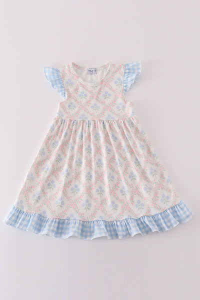 Blue hydrangea print  girl dress