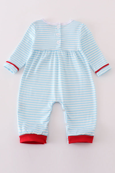 Valentine's day heart envelope embroidery stripe boy romper