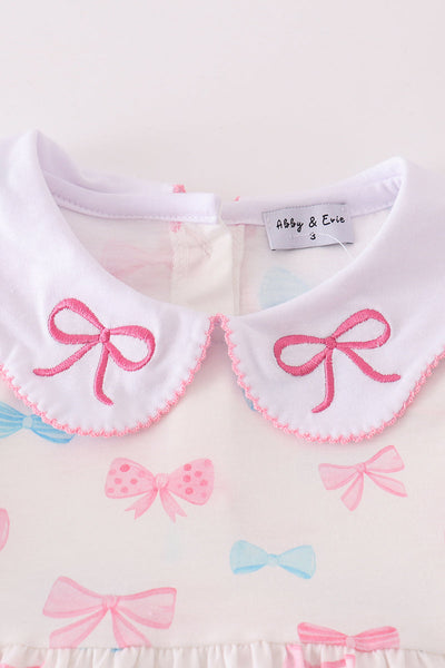 Pink bow embroidery girl set