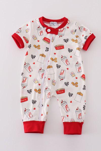 Red the lord's chicken print boy romper