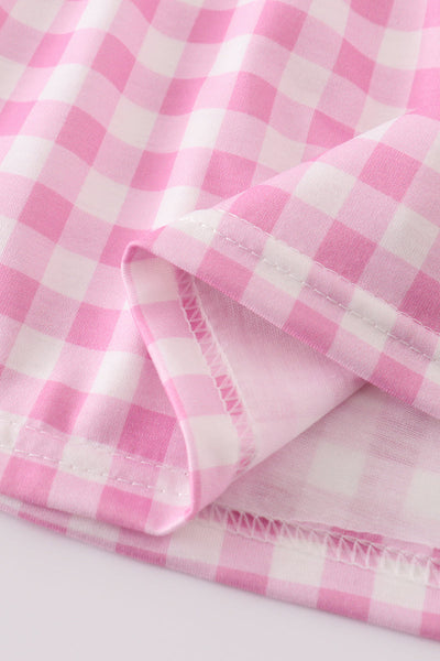 Pink let's baking embroidery gingham dress