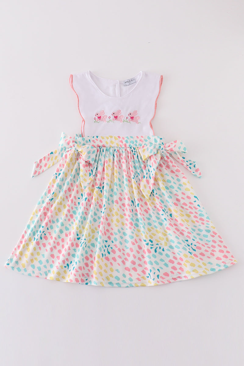 Leopard bunny embroidery girl dress