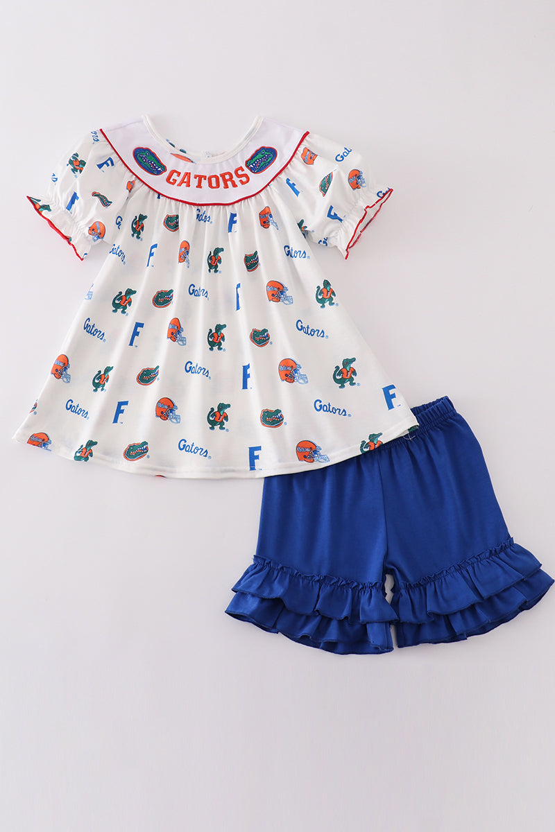 Blue gators embroidery girl set